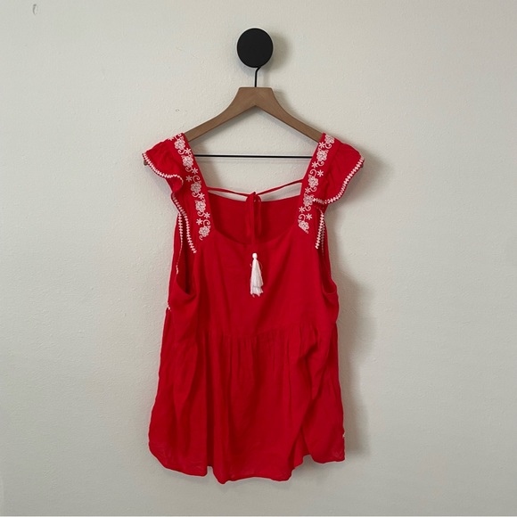 Savanna Jane Red White Embroidered Tank Top 1 X - Picture 4 of 6